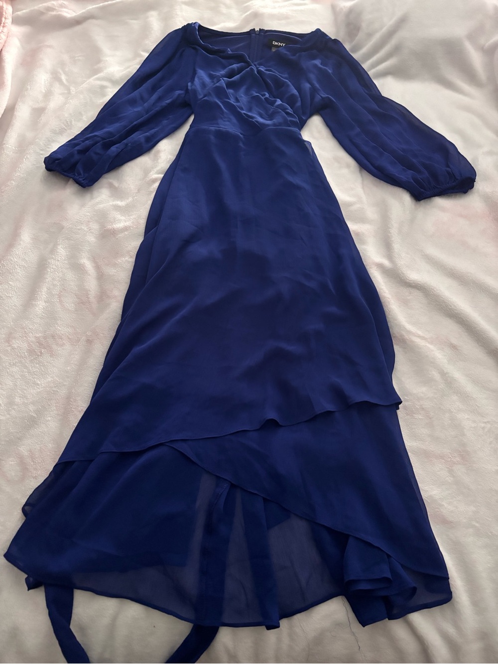 DKNY Royal Blue Long Sleeve Layered Maxi Dress